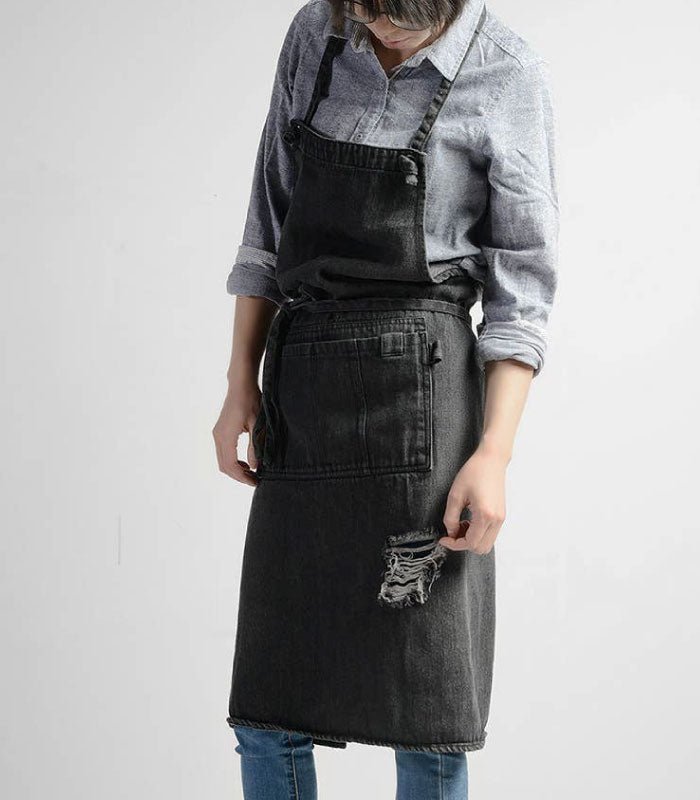 Washed Denim X-strap apron - BY THE PEOPLE SHOP