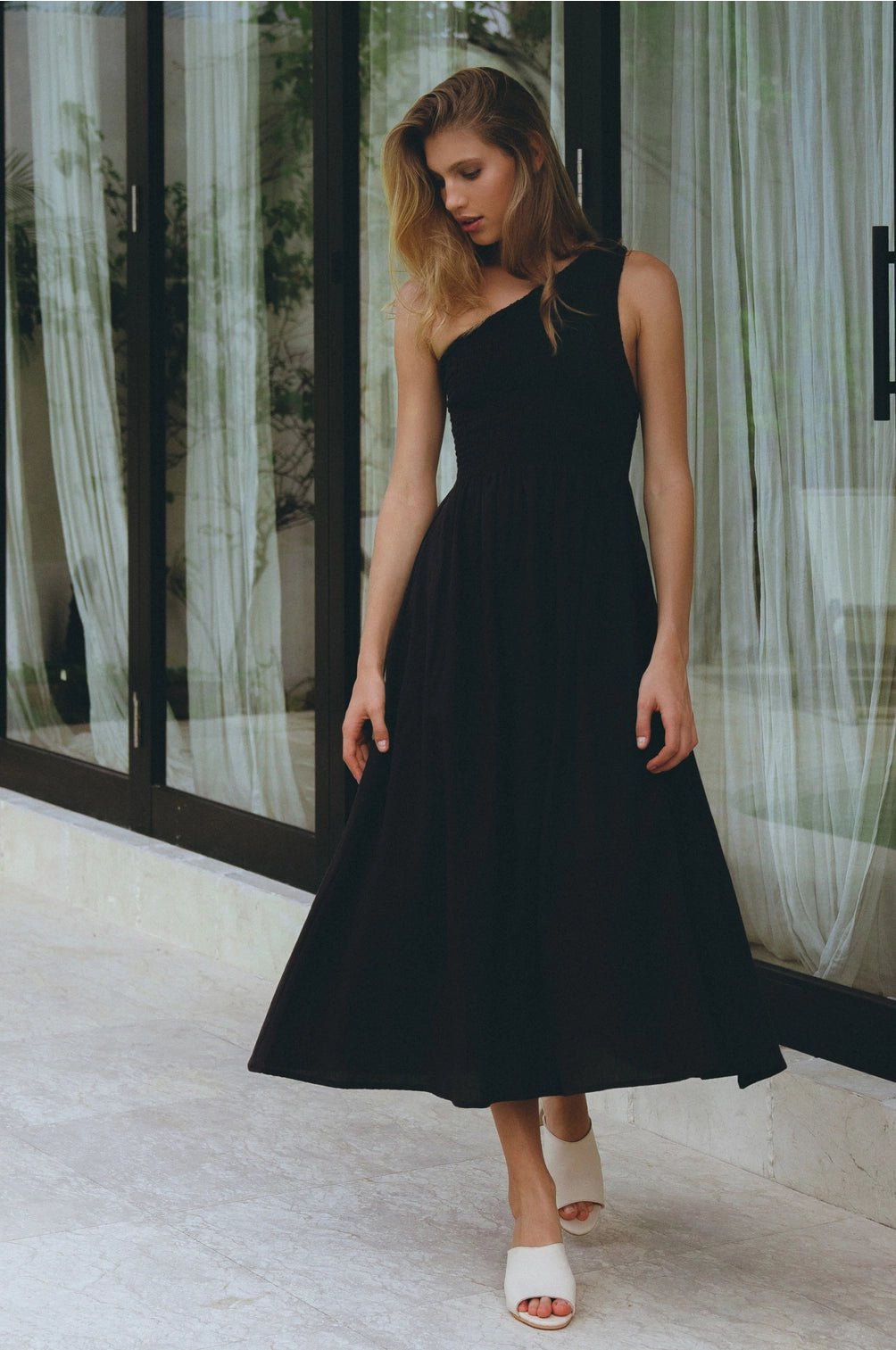 Black Alina One Shoulder Linen Dress - BY THE PEOPLE SHOP | PAUSE MORE, LIVE MORE