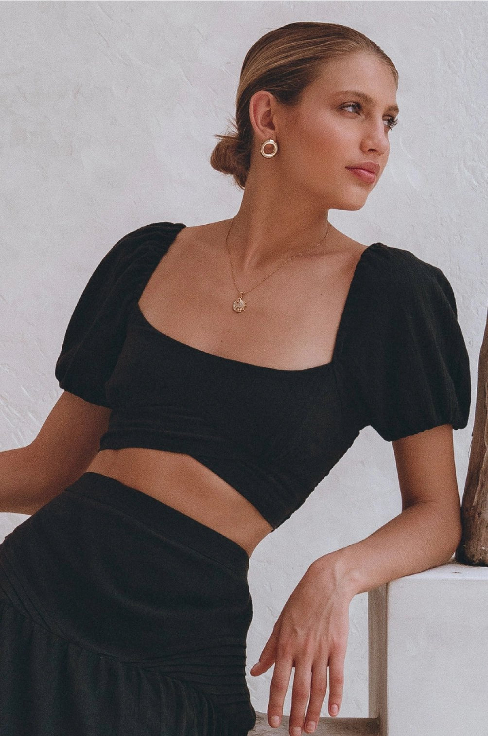 Black Kiana Linen Crop Top - BY THE PEOPLE SHOP | PAUSE MORE, LIVE MORE