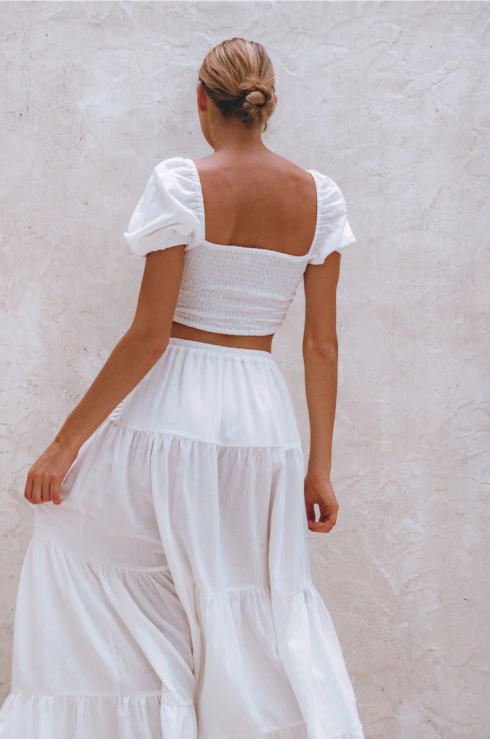 White Kiana Linen Crop Top - BY THE PEOPLE SHOP | PAUSE MORE, LIVE MORE
